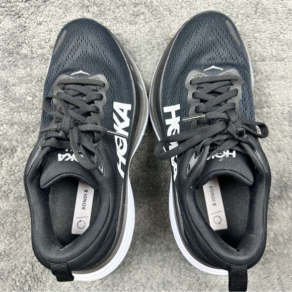 Hoka One One Shoes Womens 6 B Bondi 8 Black/White Running Athletic Gym - Picture 2 of 11